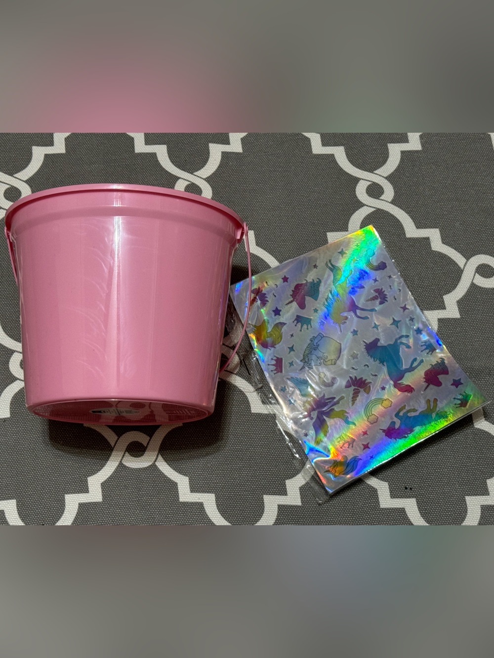 Pink Pail with  Unicorn Sticker Sheet